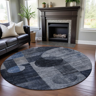 Piper Looms Mayfield Geometric AMF1114 Navy Machine Washable Area Rug Round Lifestyle Image Feature