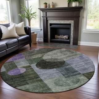 Piper Looms Mayfield Geometric AMF1114 Olive Machine Washable Area Rug Round Lifestyle Image Feature