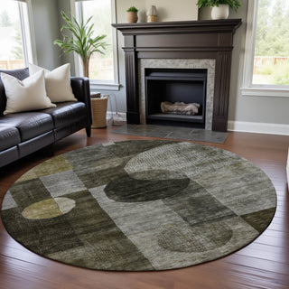 Piper Looms Mayfield Geometric AMF1114 Taupe Machine Washable Area Rug Round Lifestyle Image Feature