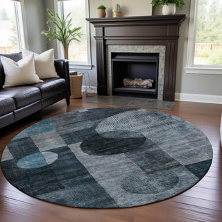 Piper Looms Mayfield Geometric AMF1114 Teal Machine Washable Area Rug Round Lifestyle Image Feature
