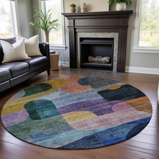 Piper Looms Mayfield Modern AMF1115 Blue Machine Washable Area Rug Round Lifestyle Image Feature