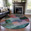 Piper Looms Mayfield Modern AMF1115 Green Machine Washable Area Rug Round Lifestyle Image Feature