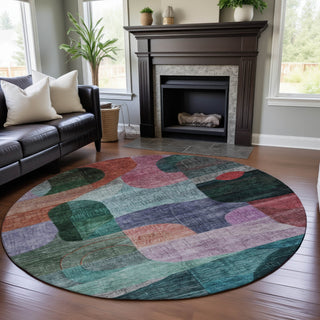 Piper Looms Mayfield Modern AMF1115 Green Machine Washable Area Rug Round Lifestyle Image Feature