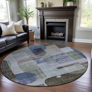 Piper Looms Mayfield Modern AMF1116 Blue Machine Washable Area Rug Round Lifestyle Image Feature