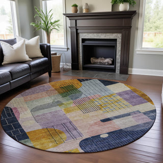 Piper Looms Mayfield Modern AMF1116 Plum Machine Washable Area Rug Round Lifestyle Image Feature