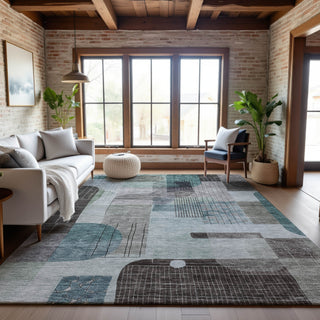 Piper Looms Mayfield Modern AMF1116 Teal Machine Washable Area Rug Lifestyle Image Feature
