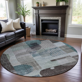 Piper Looms Mayfield Modern AMF1116 Teal Machine Washable Area Rug Round Lifestyle Image Feature