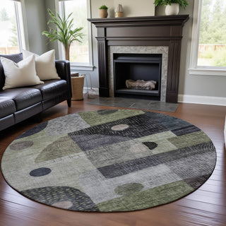 Piper Looms Mayfield Geometric AMF1117 Aloe Machine Washable Area Rug Round Lifestyle Image Feature