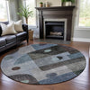 Piper Looms Mayfield Geometric AMF1117 Blue Machine Washable Area Rug Round Lifestyle Image Feature
