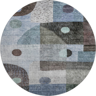 Piper Looms Mayfield Geometric AMF1117 Blue Machine Washable Area Rug Round Main Image