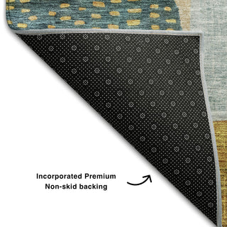 Piper Looms Mayfield Geometric AMF1117 Green Machine Washable Area Rug Backing Image