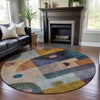 Piper Looms Mayfield Geometric AMF1117 Green Machine Washable Area Rug Round Lifestyle Image Feature