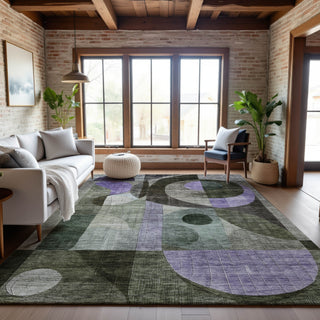 Piper Looms Mayfield Geometric AMF1117 Olive Machine Washable Area Rug Lifestyle Image Feature