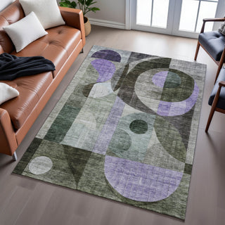 Piper Looms Mayfield Geometric AMF1117 Olive Machine Washable Area Rug Lifestyle Image Feature
