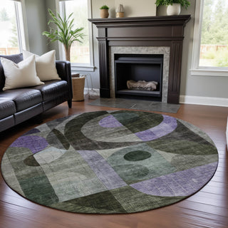 Piper Looms Mayfield Geometric AMF1117 Olive Machine Washable Area Rug Round Lifestyle Image Feature