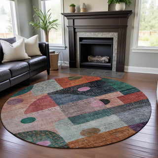 Piper Looms Mayfield Geometric AMF1117 Orange Machine Washable Area Rug Round Lifestyle Image Feature