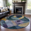 Piper Looms Mayfield Modern AMF1118 Blue Machine Washable Area Rug Round Lifestyle Image Feature