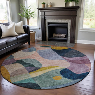 Piper Looms Mayfield Contemporary AMF1119 Green Machine Washable Area Rug Round Lifestyle Image Feature