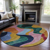 Piper Looms Mayfield Contemporary AMF1120 Green Machine Washable Area Rug Round Lifestyle Image Feature