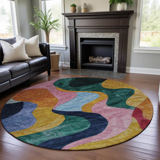 Piper Looms Mayfield Contemporary AMF1120 Green Machine Washable Area Rug Round Lifestyle Image Feature