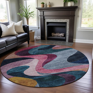 Piper Looms Mayfield Contemporary AMF1121 Green Machine Washable Area Rug Round Lifestyle Image Feature