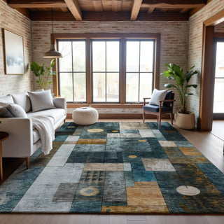 Piper Looms Mayfield Geometric AMF1123 Teal Machine Washable Area Rug Lifestyle Image Feature