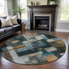 Piper Looms Mayfield Geometric AMF1123 Teal Machine Washable Area Rug Round Lifestyle Image Feature