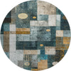 Piper Looms Mayfield Geometric AMF1123 Teal Machine Washable Area Rug Round Main Image