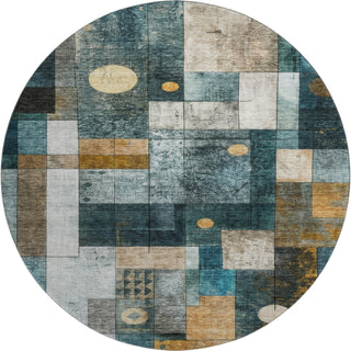Piper Looms Mayfield Geometric AMF1123 Teal Machine Washable Area Rug Round Main Image