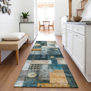 Piper Looms Mayfield Geometric AMF1123 Teal Machine Washable Area Rug Runner Lifestyle Image Feature
