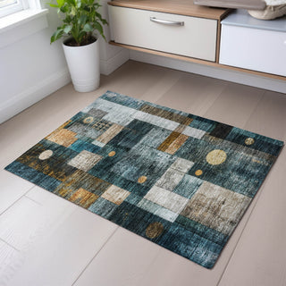 Piper Looms Mayfield Geometric AMF1123 Teal Machine Washable Area Rug Scatter Lifestyle Image Feature