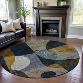 Piper Looms Mayfield Contemporary AMF1124 Blue Machine Washable Area Rug Round Lifestyle Image Feature