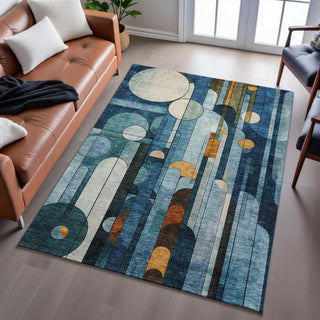 Piper Looms Mayfield Geometric AMF1125 Blue Machine Washable Area Rug Lifestyle Image Feature