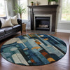 Piper Looms Mayfield Geometric AMF1125 Blue Machine Washable Area Rug Round Lifestyle Image Feature