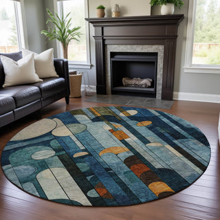 Piper Looms Mayfield Geometric AMF1125 Blue Machine Washable Area Rug Round Lifestyle Image Feature