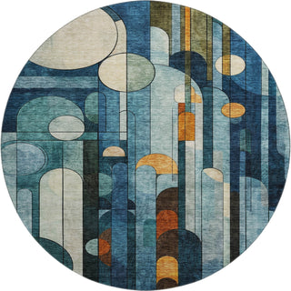 Piper Looms Mayfield Geometric AMF1125 Blue Machine Washable Area Rug Round Main Image