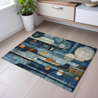 Piper Looms Mayfield Geometric AMF1125 Blue Machine Washable Area Rug Scatter Lifestyle Image Feature