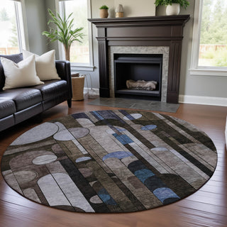 Piper Looms Mayfield Geometric AMF1125 Brown Machine Washable Area Rug Round Lifestyle Image Feature