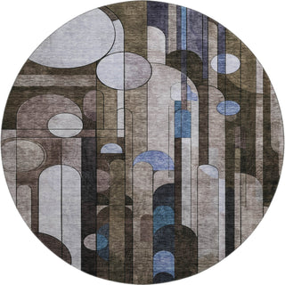 Piper Looms Mayfield Geometric AMF1125 Brown Machine Washable Area Rug Round Main Image