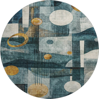 Piper Looms Mayfield Contemporary AMF1126 Teal Machine Washable Area Rug Round Main Image