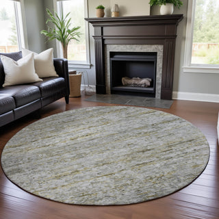 Piper Looms Mayfield Stripes AMF1127 Taupe Machine Washable Area Rug Round Lifestyle Image Feature