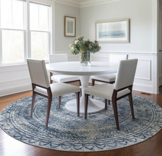 Piper Looms Mayfield Medallion AMF113 Blue Machine Washable Area Rug Round Lifestyle Image Feature