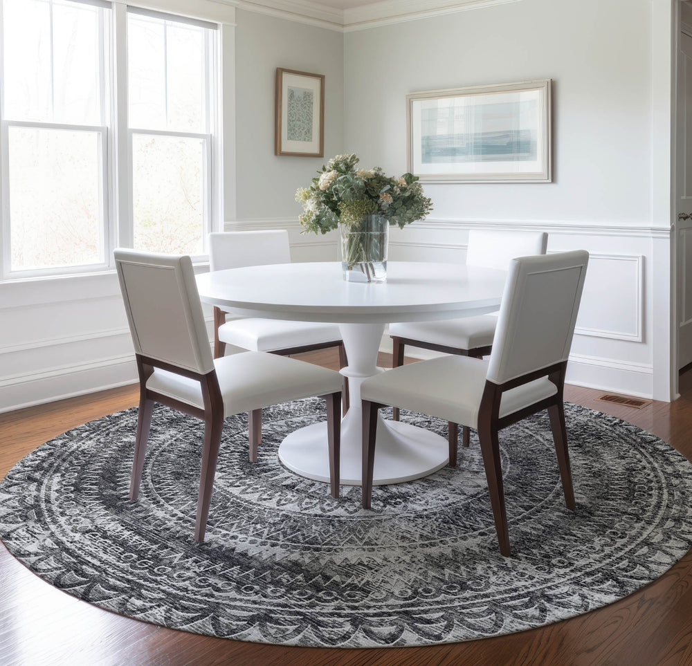 Piper Looms Mayfield Medallion AMF113 Gray Machine Washable Area Rug Round Lifestyle Image Feature