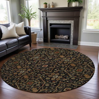 Piper Looms Mayfield Global AMF1130 Black Machine Washable Area Rug Round Lifestyle Image Feature