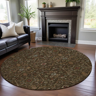 Piper Looms Mayfield Global AMF1130 Chocolate Machine Washable Area Rug Round Lifestyle Image Feature