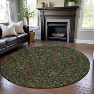 Piper Looms Mayfield Global AMF1130 Emerald Machine Washable Area Rug Round Lifestyle Image Feature