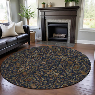 Piper Looms Mayfield Global AMF1130 Navy Machine Washable Area Rug Round Lifestyle Image Feature