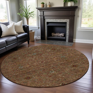 Piper Looms Mayfield Global AMF1130 Paprika Machine Washable Area Rug Round Lifestyle Image Feature