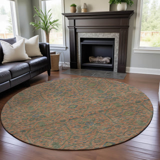Piper Looms Mayfield Global AMF1131 Coral Machine Washable Area Rug Round Lifestyle Image Feature