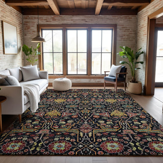 Piper Looms Mayfield Global AMF1132 Black Machine Washable Area Rug Lifestyle Image Feature